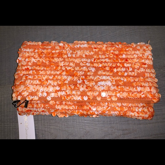 NWT BCBGeneration Orange Sequined Clutch - Picture 3 of 8